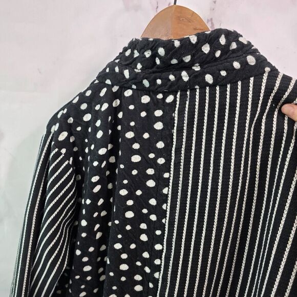 Vintage Coatigan Womens Large Black White Dot Artsy Sweater Cardigan Button Long - Picture 6 of 14